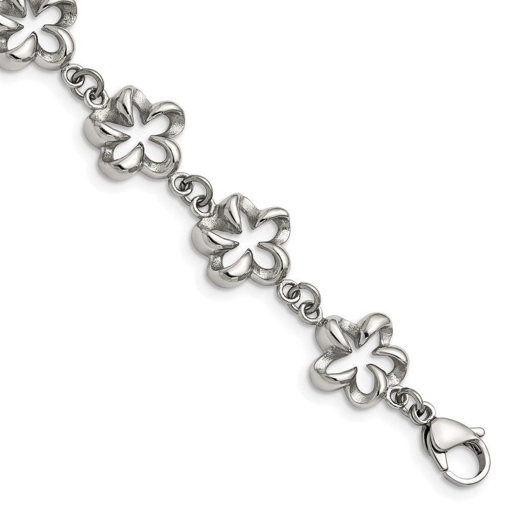 Stainless Steel Polished Flower Link 7.5in Bracelet