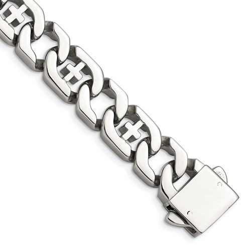 Chisel Stainless Steel Polished Crosses Link Bracelet, 8.5"