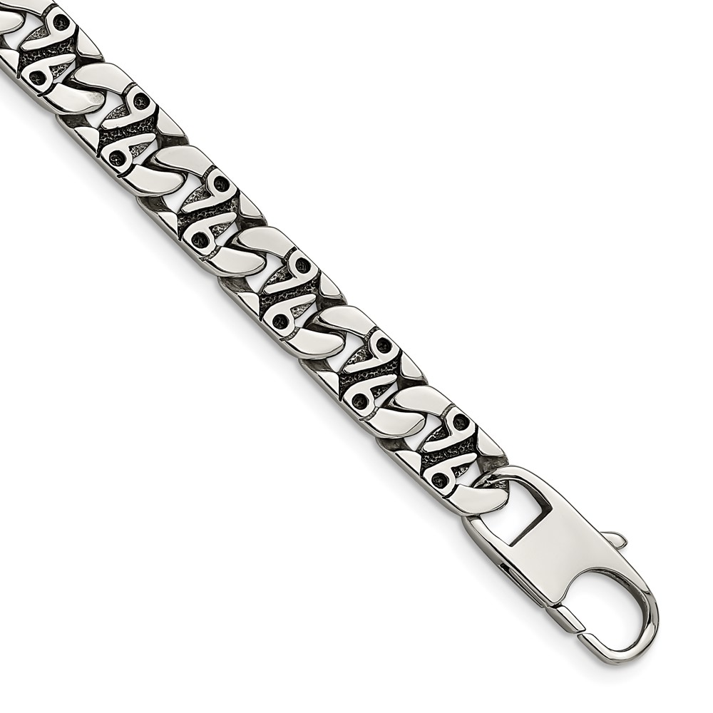 Stainless Steel Antiqued Polished and Textured 8.75in Bracelet