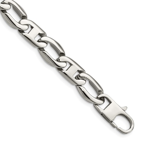 Chisel Stainless Steel Polished Anchor Open Link Bracelet, 8.5"