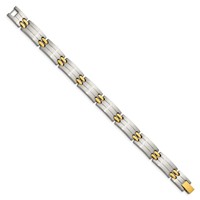 Chisel Stainless Steel Brushed and Polished Yellow IP-plated Link Bracelet, 8.75" view 3