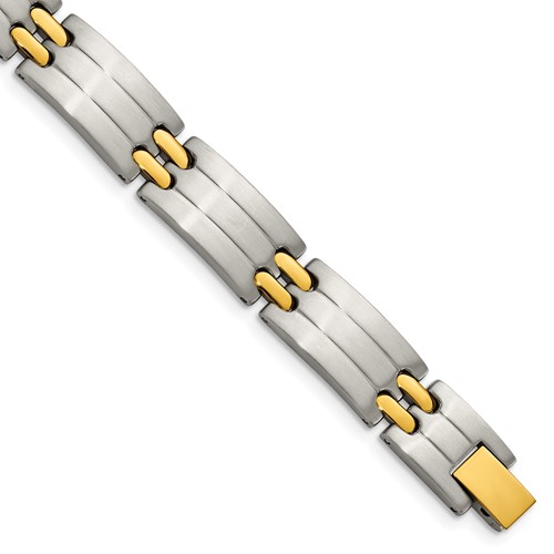 Chisel Stainless Steel Brushed and Polished Yellow IP-plated Link Bracelet, 8.75"