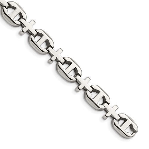 Chisel Stainless Steel Polished Cross Link Bracelet, 8.5"