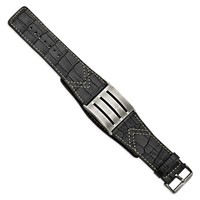 Stainless Steel Brushed Black Leather Adjustable Buckle Bracelet - 9in view 2