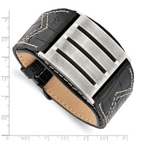 Stainless Steel Brushed Black Leather Adjustable Buckle Bracelet - 9in view 3