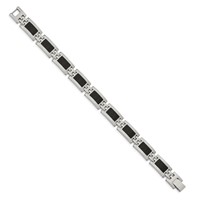 Chisel Stainless Steel Polished Bracelet with Black Enamel Link - 9in view 2