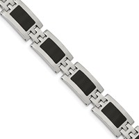 Chisel Stainless Steel Polished Bracelet with Black Enamel Link - 9in view 1