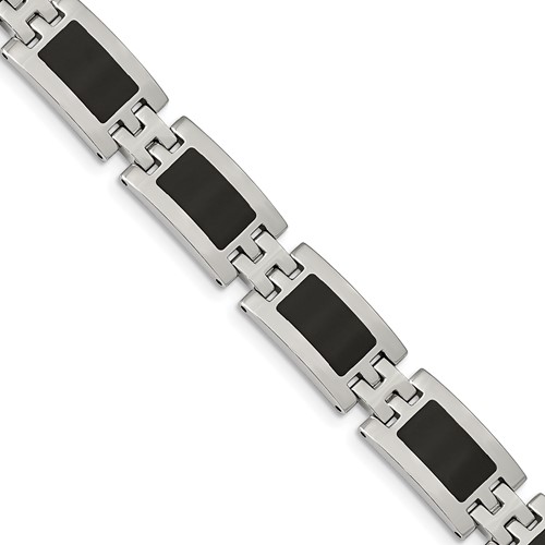 Chisel Stainless Steel Polished Bracelet with Black Enamel Link - 9in