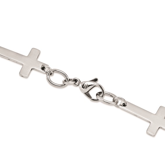 Stainless Steel Polished Sideways Cross 8in Bracelet