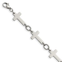 Chisel Stainless Steel Polished Sideways Cross Link Bracelet - 8in view 1