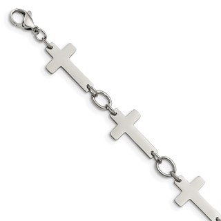 Chisel Stainless Steel Polished 8 inch Sideways Cross Link Bracelet