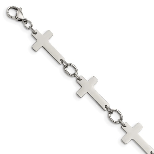 Chisel Stainless Steel Polished Sideways Cross Link Bracelet, 8"