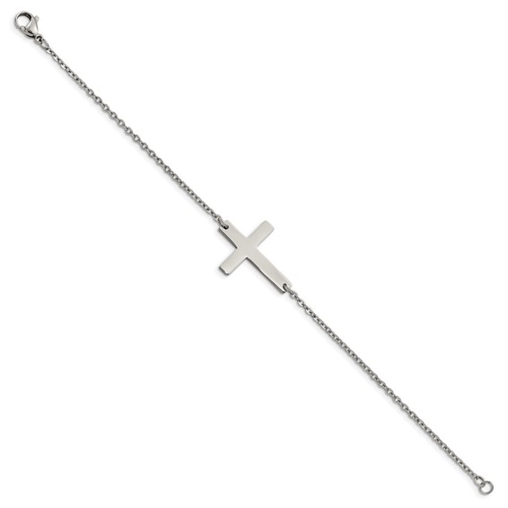 Chisel Stainless Steel Polished Sideways Cross 7.25 inch Bracelet