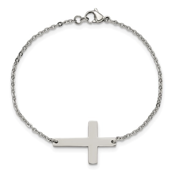 Chisel Stainless Steel Polished Sideways Cross 7.25 inch Bracelet