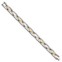 Chisel Stainless Steel Bracelet with 14K Gold Accent Brushed Link - 8in view 3