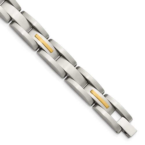 Chisel Stainless Steel Bracelet with 14K Gold Accent Brushed Link, 8"