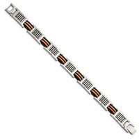 Chisel Stainless Steel Polished Bracelet with Black and Orange Rubber Link, 8.5" view 3