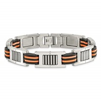 Chisel Stainless Steel Polished Bracelet with Black and Orange Rubber Link, 8.5" view 4