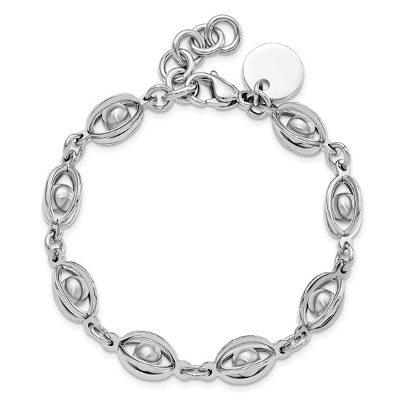 Stainless Steel Polished & Satin Oval Moveable Ball Bracelet