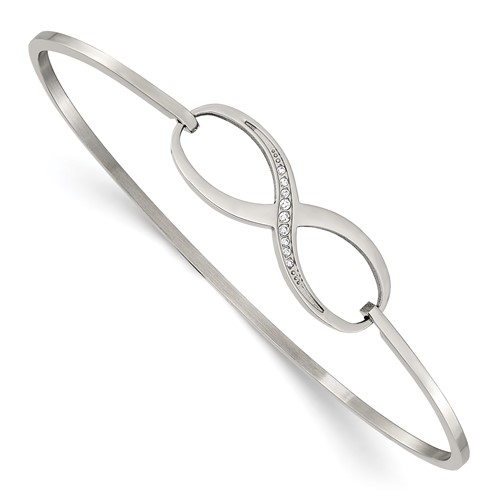 Chisel Stainless Steel Polished Bangle with CZ Infinity Symbol