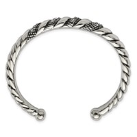 Stainless Steel Polished and Antiqued Bangle with Crystal Cuff view 3