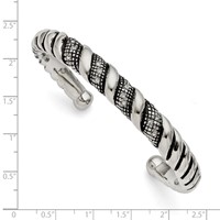 Stainless Steel Polished and Antiqued Bangle with Crystal Cuff view 4