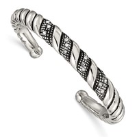 Stainless Steel Polished and Antiqued Bangle with Crystal Cuff view 1