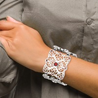 Stainless Steel Polished Bracelet with Red CZ Stretch view 5