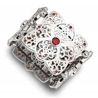 Stainless Steel Polished Bracelet with Red CZ Stretch view 1