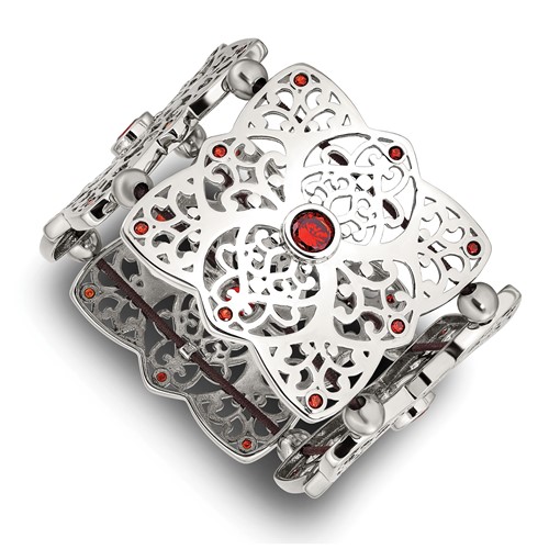 Stainless Steel Polished Bracelet with Red CZ Stretch