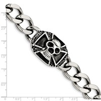 Chisel Stainless Steel Antiqued and Polished Skull Curb Bracelet, 9" view 5