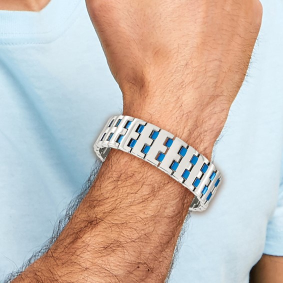 Chisel Stainless Steel Polished Blue IP-plated 8 inch Link Bracelet