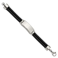 Chisel Stainless Steel Polished Black Woven Leather Multi Strand ID Bracelet, 8.25" view 3