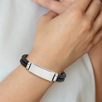 Chisel Stainless Steel Polished Black Woven Leather Multi Strand ID Bracelet, 8.25" view 5