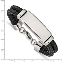 Chisel Stainless Steel Polished Black Woven Leather Multi Strand ID Bracelet, 8.25" view 4