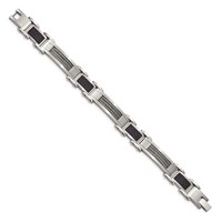 Chisel Stainless Steel Polished Bracelet with Cable and Black Carbon Fiber Inlay Link, 8.75" view 3