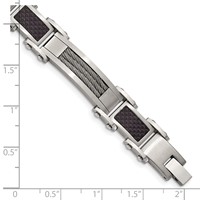 Chisel Stainless Steel Polished Bracelet with Cable and Black Carbon Fiber Inlay Link, 8.75" view 5