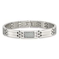 Chisel Stainless Steel Polished Bracelet with Grey Carbon Fiber Inlay Link, 8.5" view 4
