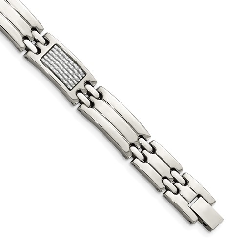 Chisel Stainless Steel Polished Bracelet with Grey Carbon Fiber Inlay Link, 8.5"