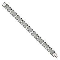 Chisel Stainless Steel Polished Bracelet with Grey Carbon Fiber Inlay Link, 8.5" view 3
