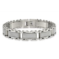 Chisel Stainless Steel Polished Bracelet with Grey Carbon Fiber Inlay Link, 8.5" view 4