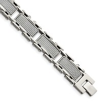 Chisel Stainless Steel Polished Bracelet with Grey Carbon Fiber Inlay Link, 8.5" view 1