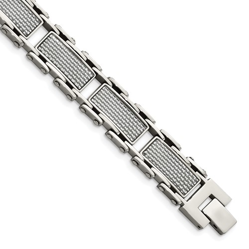 Chisel Stainless Steel Polished Bracelet with Grey Carbon Fiber Inlay Link - 8.5in