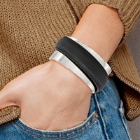 Stainless Steel Polished with Leather Cuff Bangle view 5