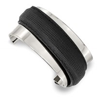 Stainless Steel Polished with Leather Cuff Bangle view 1