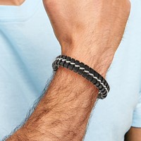 Chisel Stainless Steel Brushed and Polished Black Leather Bracelet - 9in view 5