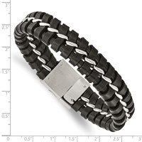 Chisel Stainless Steel Brushed and Polished Black Leather Bracelet - 9in view 4