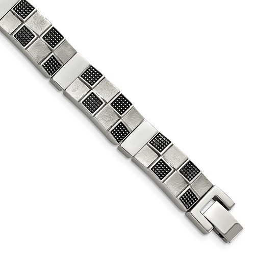 Stainless Steel Antiqued Brushed and Polished Bracelet, 8.25"