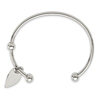 Chisel Stainless Steel Polished Bangle with Heart Charm Cuff view 3