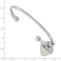 Chisel Stainless Steel Polished Bangle with Heart Charm Cuff view 4